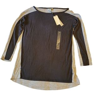 Calvin Klein womens cold shoulder crew neck gray and blue shirt size extra small